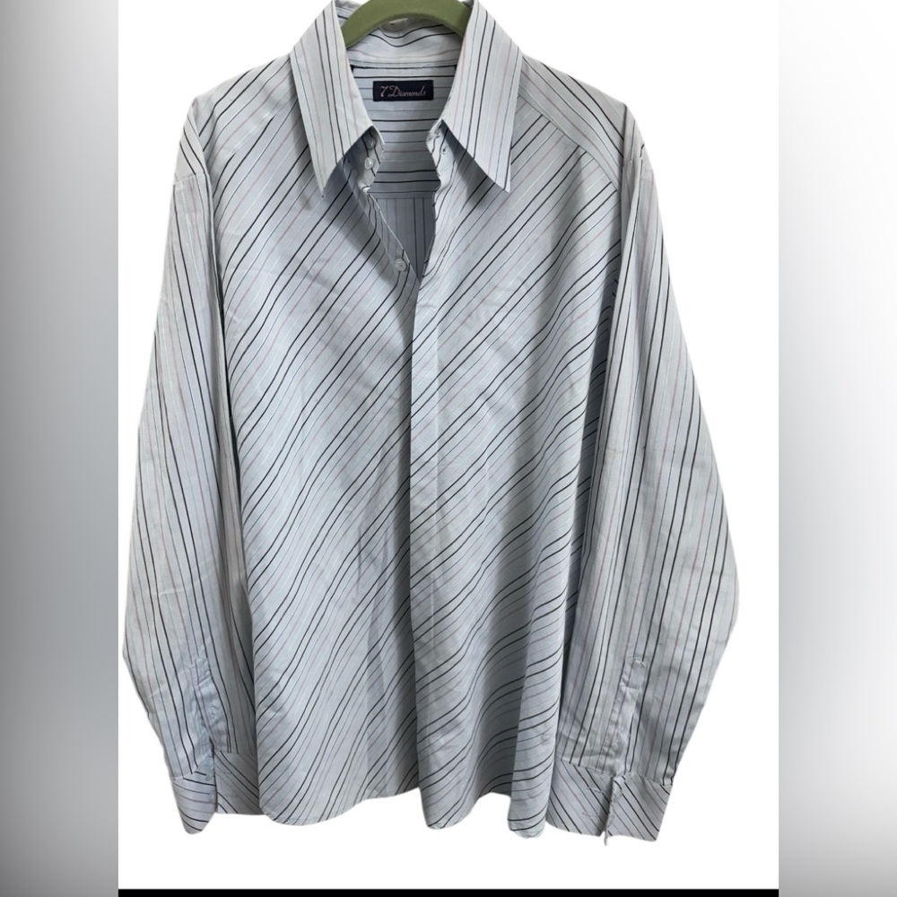 7 DIAMONDS Blue Persuasion Shirt Button Up Striped Sz(XL)